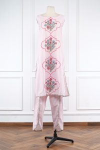 Pink floral printed kurta and jacket set (2)