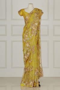 Yellow floral embroidered saree set by Bhairavi Jaikishan (1)