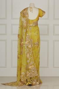 Yellow floral embroidered saree set by Bhairavi Jaikishan (2)