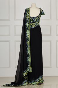 Black floral embroidered saree set by Radhika Naik(3)