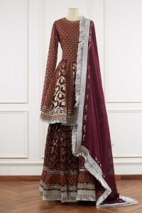 Brown sequin brocade anarkali set by Nitya Bajaj (1)