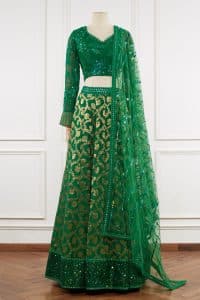 Green sequinned brocade lehenga set by Nitya Bajaj (1)