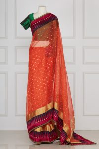 Orange motif woven saree set by Sabyasachi(1)