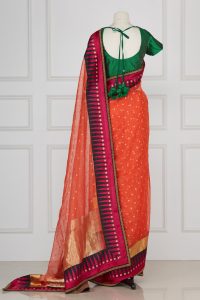 Orange motif woven saree set by Sabyasachi(2)