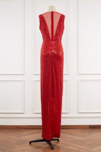 Red bird sequinned slit gown by Nitya Bajaj (2)