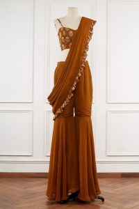 Rust orange floral print jacket sharara set by Nitya Bajaj (2)