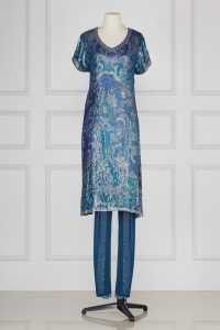 Blue sequinned kurta set by Suneet Varma (2)