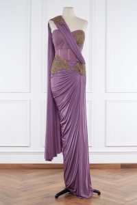 Purple embroidered saree gown by Shantanu & Nikhil (1)