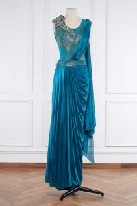 Teal metallic detail draped saree gown by Amit Aggarwal (1)
