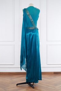Teal metallic detail draped saree gown by Amit Aggarwal (2)