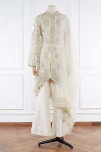 White embellished jacket kurta set by Shehla Chatoor (1)