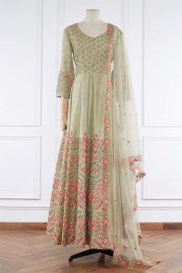 Green floral embroidered anarkali set by Aneesh Agarwaal (1)