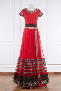 Red floral embroidery anarkali set by Manish Malhotra (1)