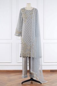 Grey pearl embroidered kurta set (1)