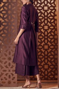 Purple gem embroidery jacket kurta set by Charkhee (2)