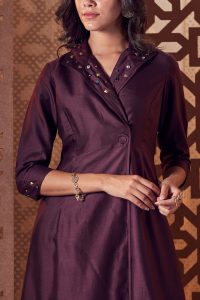 Purple gem embroidery jacket kurta set by Charkhee (3)